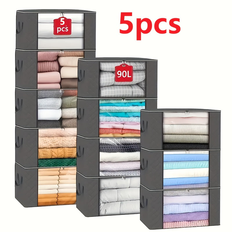 Large Storage Bags 23.78 Gal Foldable Clothes Storage Bins Closet Organizer Containers with Reinforced Handle for Clothing Blankets Comforters Bed Sheets Pillows 4 5 6 12 Pack Gray