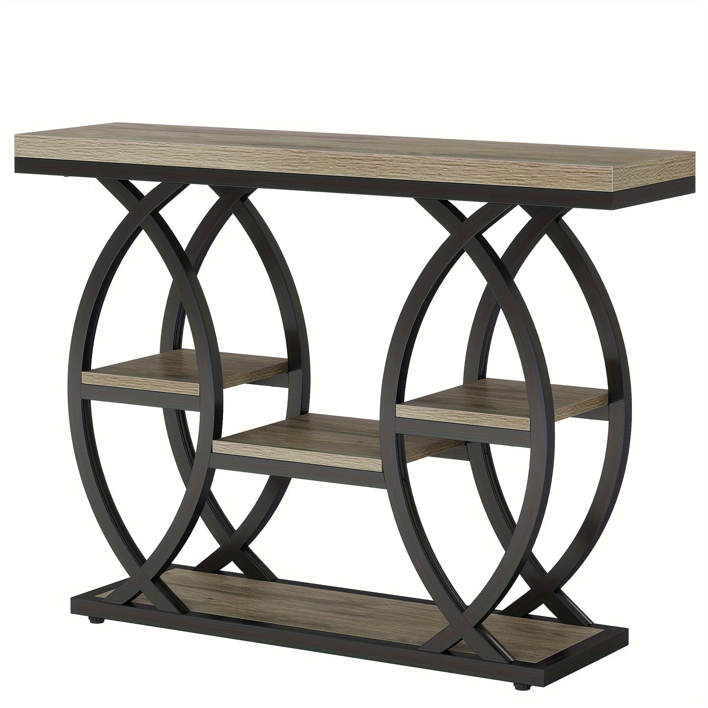 Console Table 39 Inch with 4-Tier Storage Shelves, Narrow Entryway Sofa Table Wood & Metal Frame for Hallway, Living Room & Small Spaces