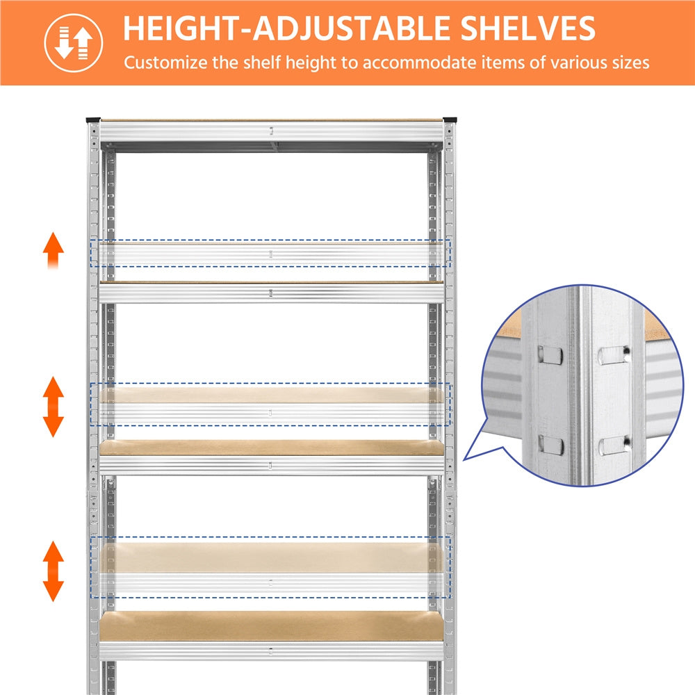 Costoffs 2pcs 5-Tier Metal Storage Shelving Units, Adjustable Utility Racks Organizer for Garage, Living Room, Kitchen, 2000 LB Weight Capacity, Anti-Tip Design, Silver/Black