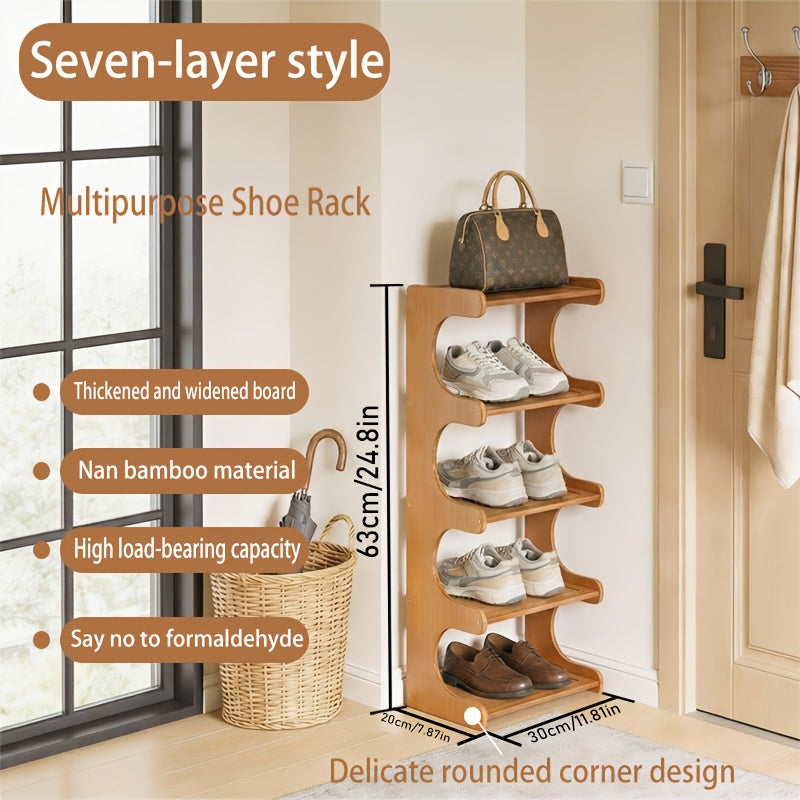 A Luxurious And Easy Shoe Rack with 4 to 8 Layers, Designed for Both Wide And Narrow Spaces. This Multi-Tiered Storage Solution Is Perfect for Homes, Dormitories, And Corners, Making It an Ideal Space-Saving Shoe Cabinet Made of Bamboo