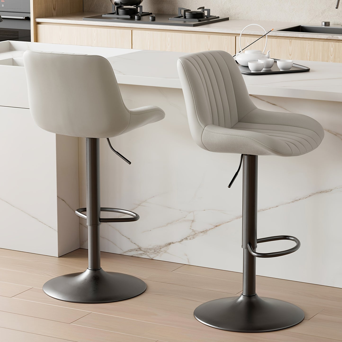 Counter Height Bar Stools Set of 1 2 3 4 Adjustable Swivel Upholstered Barstools with Back & Footrest for Kitchen Counter & Island – 6 Colors