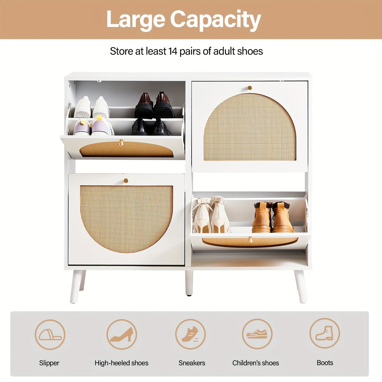 Shoe Storage Cabinet, with 2/4 Flip Drawers, Space-Saving Hidden Organizer with Detachable Shelves, Compact Design, Freestanding Entryway Hallway Furniture for Porch/Living Room Closet, Perfect for Gift