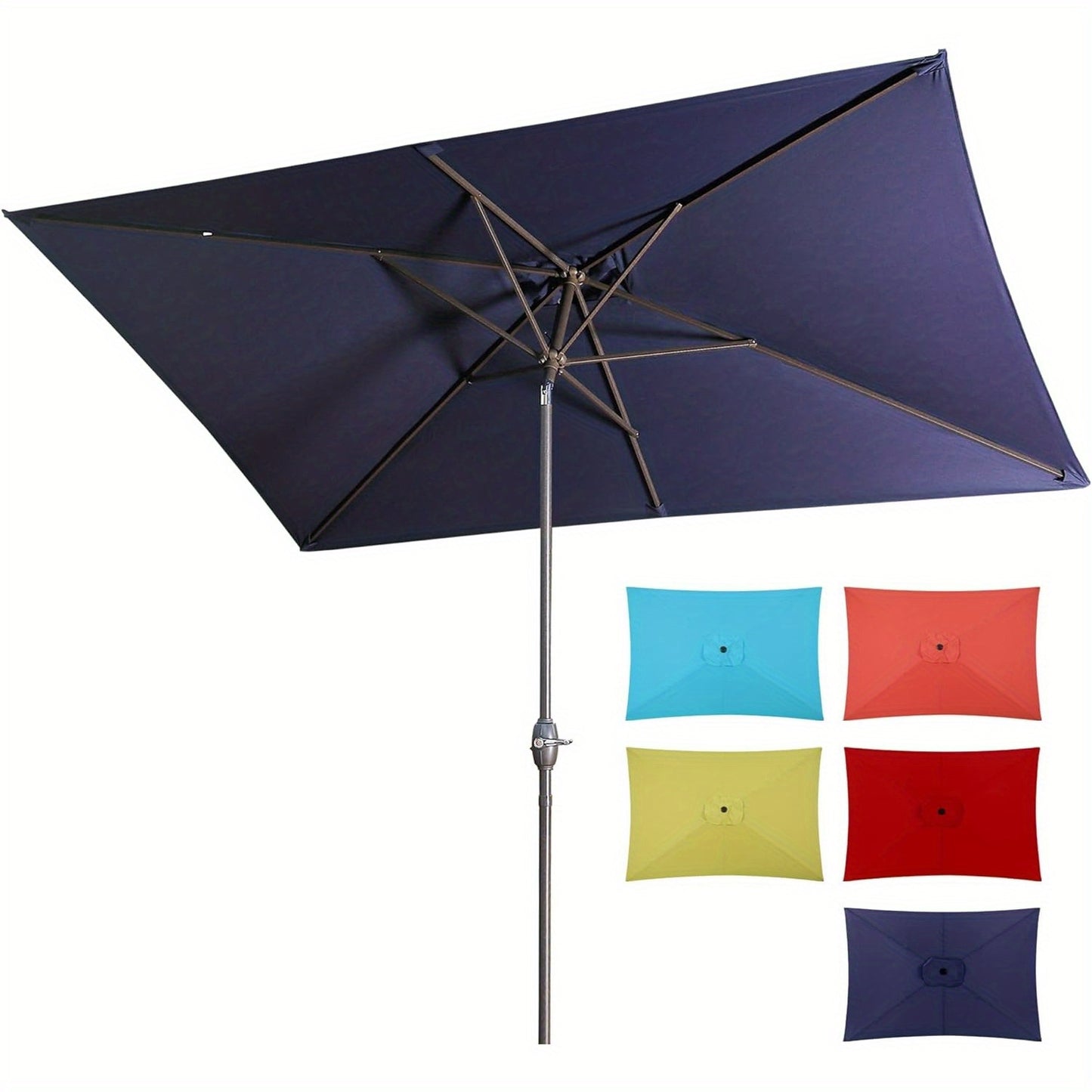 Outdoor 6.5 X 10ft Rectangular Patio Umbrella Aluminum Pole, Outdoor Table Market Umbrella with Crank, 6 Steel Ribs, Polyester Canopy