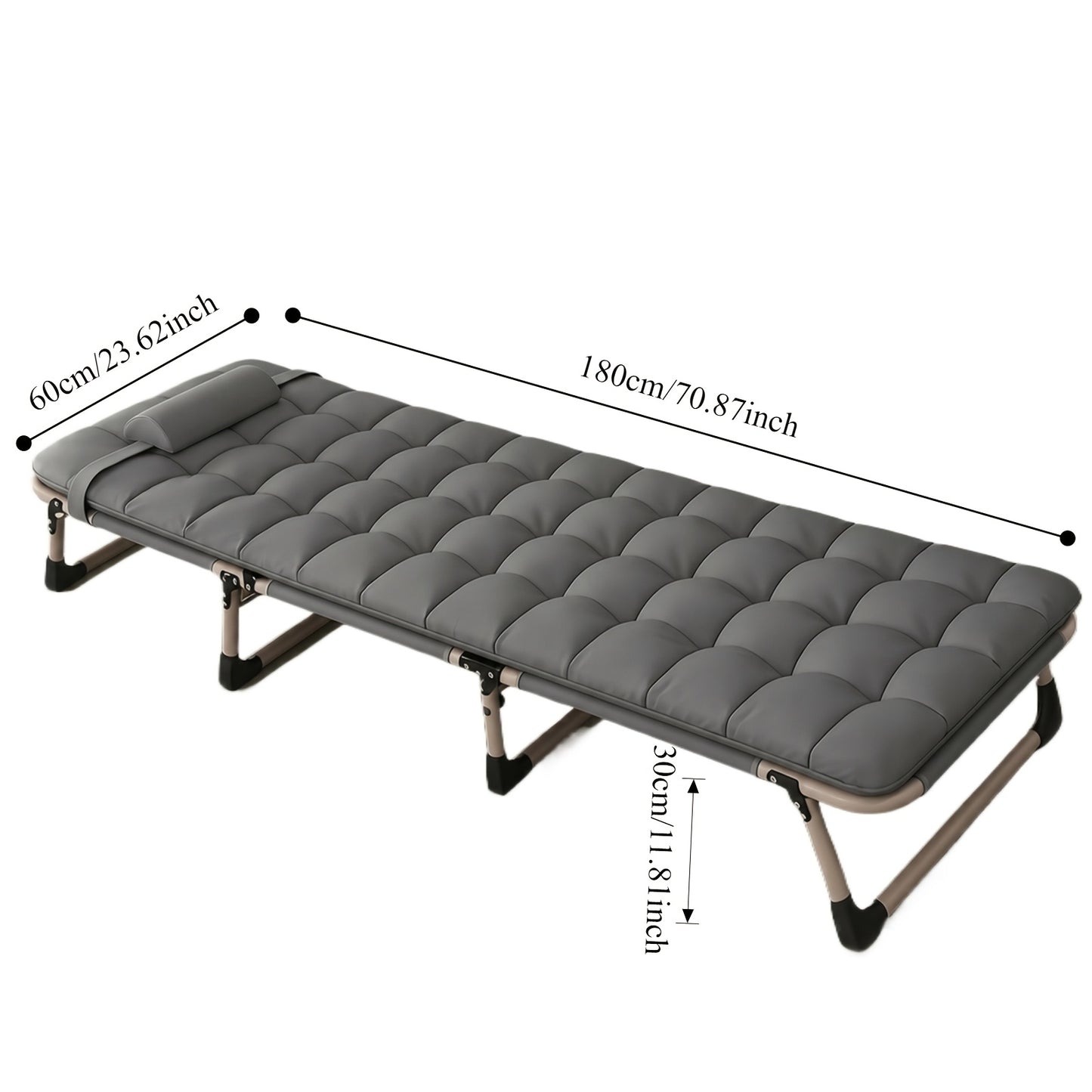 Foldable Bed Frame with Mattress, No Assembly Required, Adjustable Headboard, Folding Guest Bed for Bedroom Small Spaces, Retro Modern Style, Gray