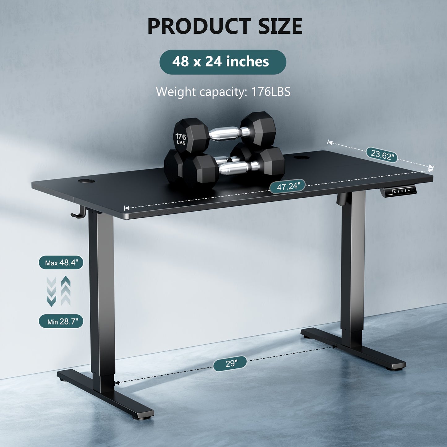 Standing Desk, Adjustable Height Electric Sit-Stand Computer Table, 40×24, 48×24, 55×24, 63×24 Inch Ergonomic Rising Desk for Work, Office, Home, Modern Motorized Lift Gaming Desktop Workstation