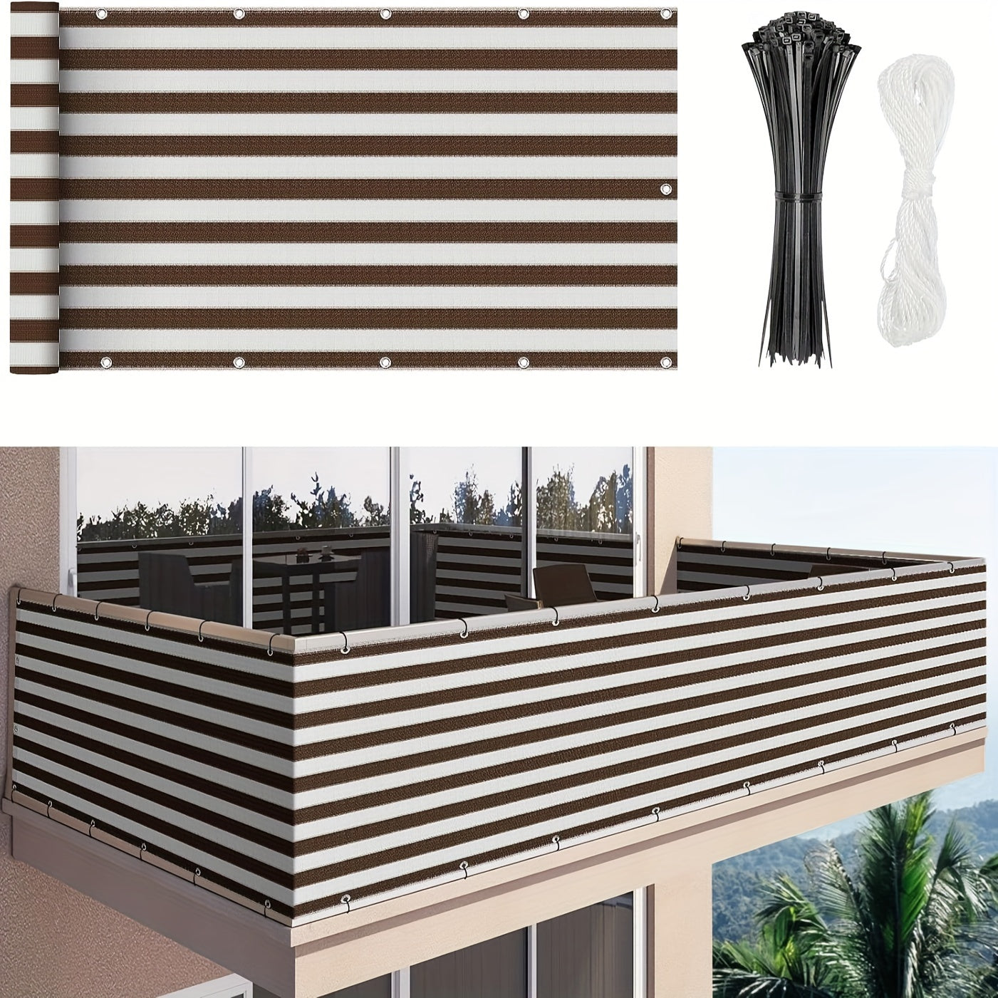 3*16ft, Balcony Privacy Screen Fence Cover Net, Fencing Mesh Shade Net, Windproof Sun Shade, Outdoor Protection Fencing Net, Balcony Mesh Net for Patio, Fence, Backyard, Porch(Black Brown Green Gray Sand White Blue)