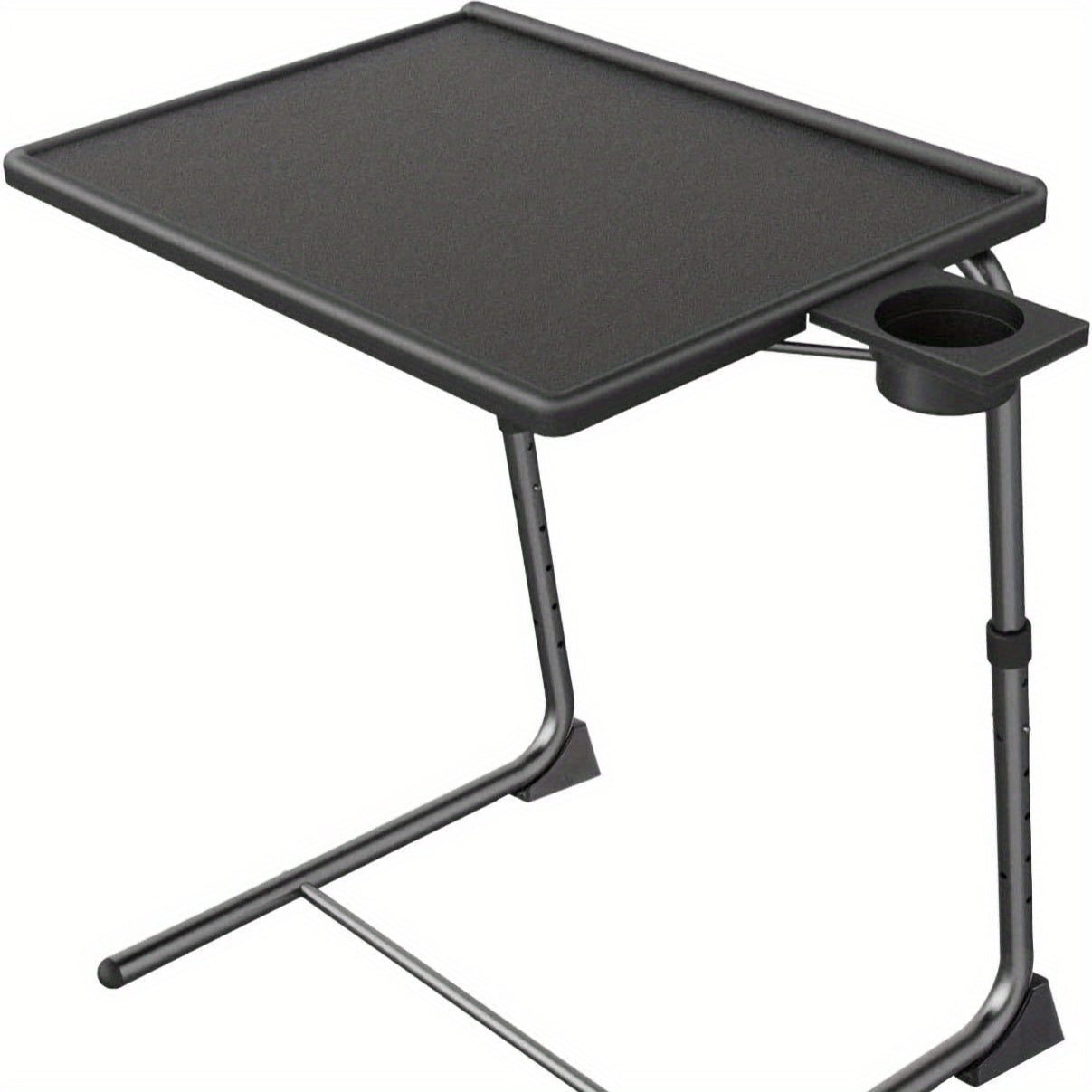 Adjustable Folding TV Tray Table with 6-Level Height & 3 Tilt Angles | Portable Sofa Side Table for Dining, Laptop, Bed, Living Room | Set of 2 or 1, Black