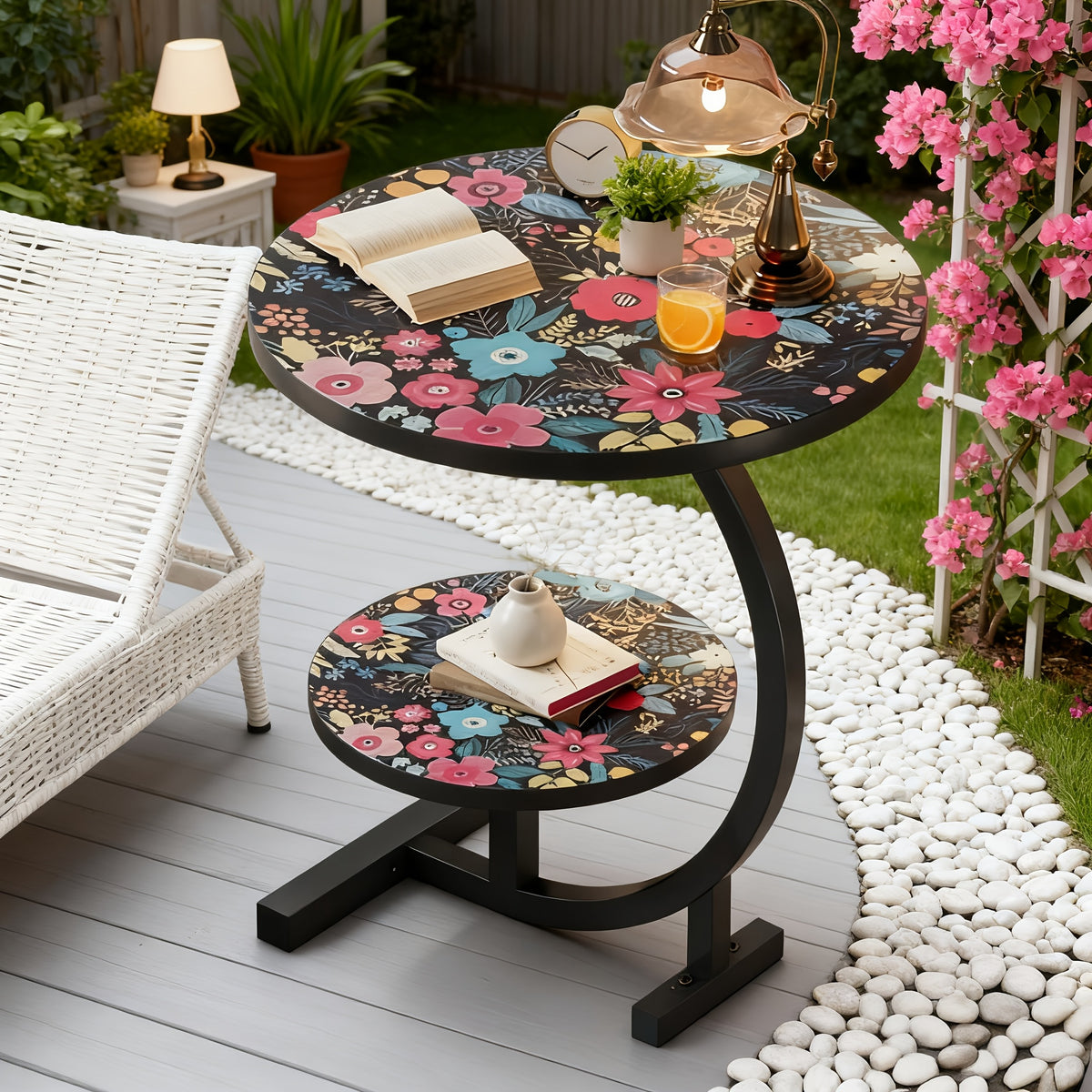Outdoor Coffee Table shown in the Art flower table option