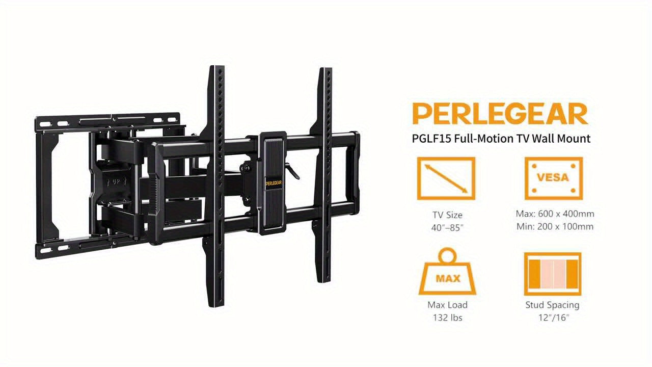 Heavy-Duty Full Motion TV Wall Mount for 40-86 Inch TVs up to 132 lbs, Full Motion TV Bracket with Tool-Free Tilt, Swivel & Extension, Compatible with 12"/16" Wood Studs, VESA 600x400mm, Space-Saving Design for Living Room, Home Theater, Office - Easy Ins