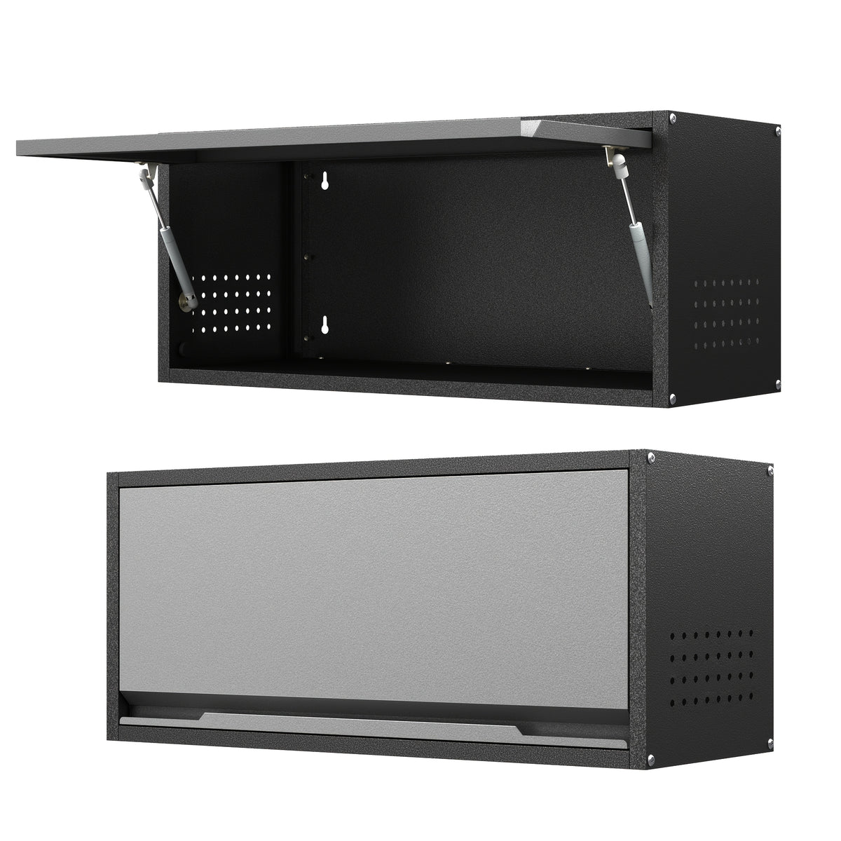 Wall Storage Cabinet shown in the Black Gray option