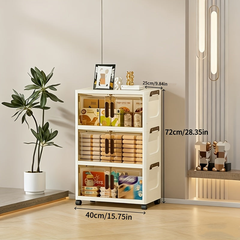 Folding Storage Cabinet with Lids & Wheels – Collapsible Stackable Plastic Storage Bins for Closet, Bedroom, Living Room & Home Office, 3, 4 or 5 Layer Foldable Organizer