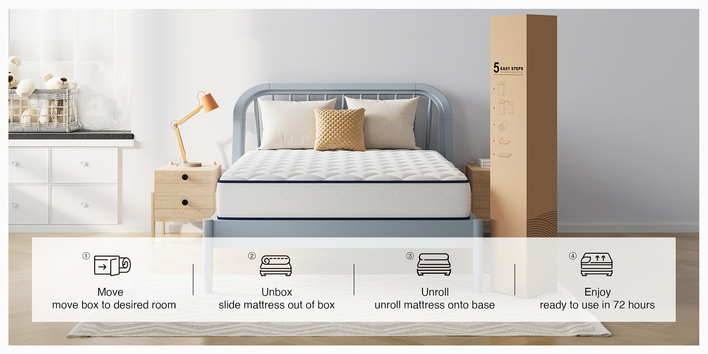 Novilla 6" 8" Hybrid Spring Foam Mattress Packaged in a Box, Featuring Medium Softness, Breathable Material, And Adaptive Support