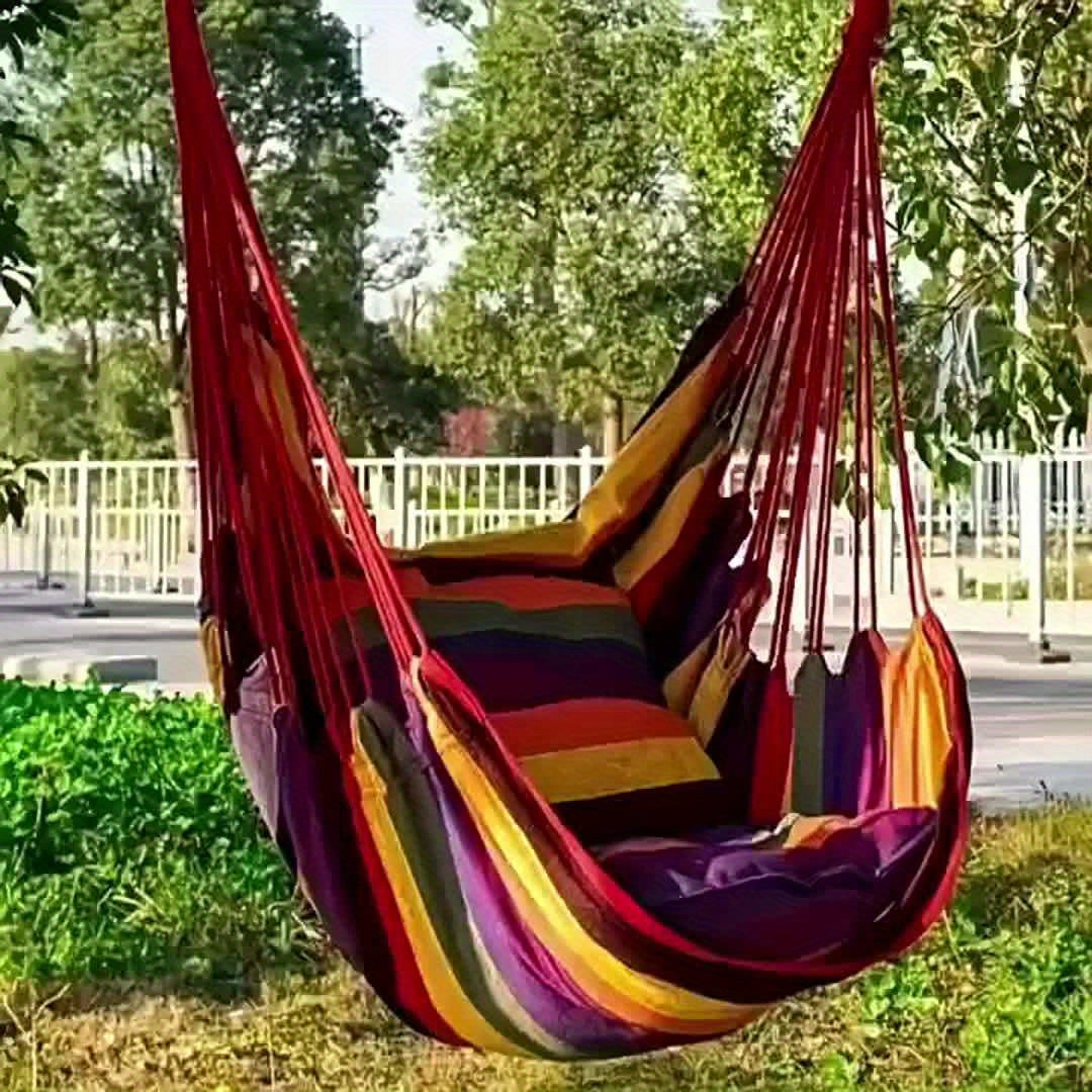 3pcs Hammock Set, 1pc Hammock with 2 Pillows, Outdoor Single Canvas Hammock with 2 Pillow Cushions, Space Saving, Easy to Install, Sturdy Garden Lounge Seating