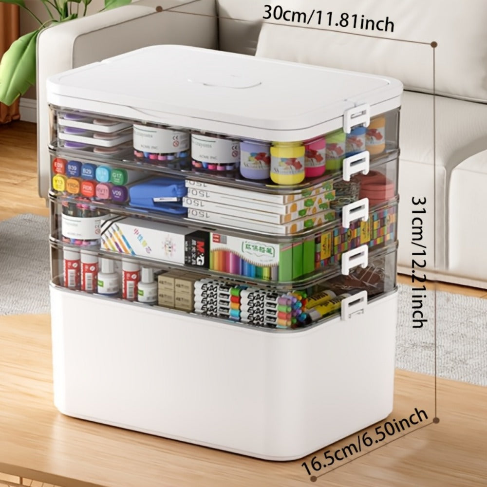 Large Capacity Multi-Layer Transparent Storage Box with Handle, Portable Durable Organizer for Medicine, Office Supplies, Sewing, Bathroom & Travel, Easy to Clean