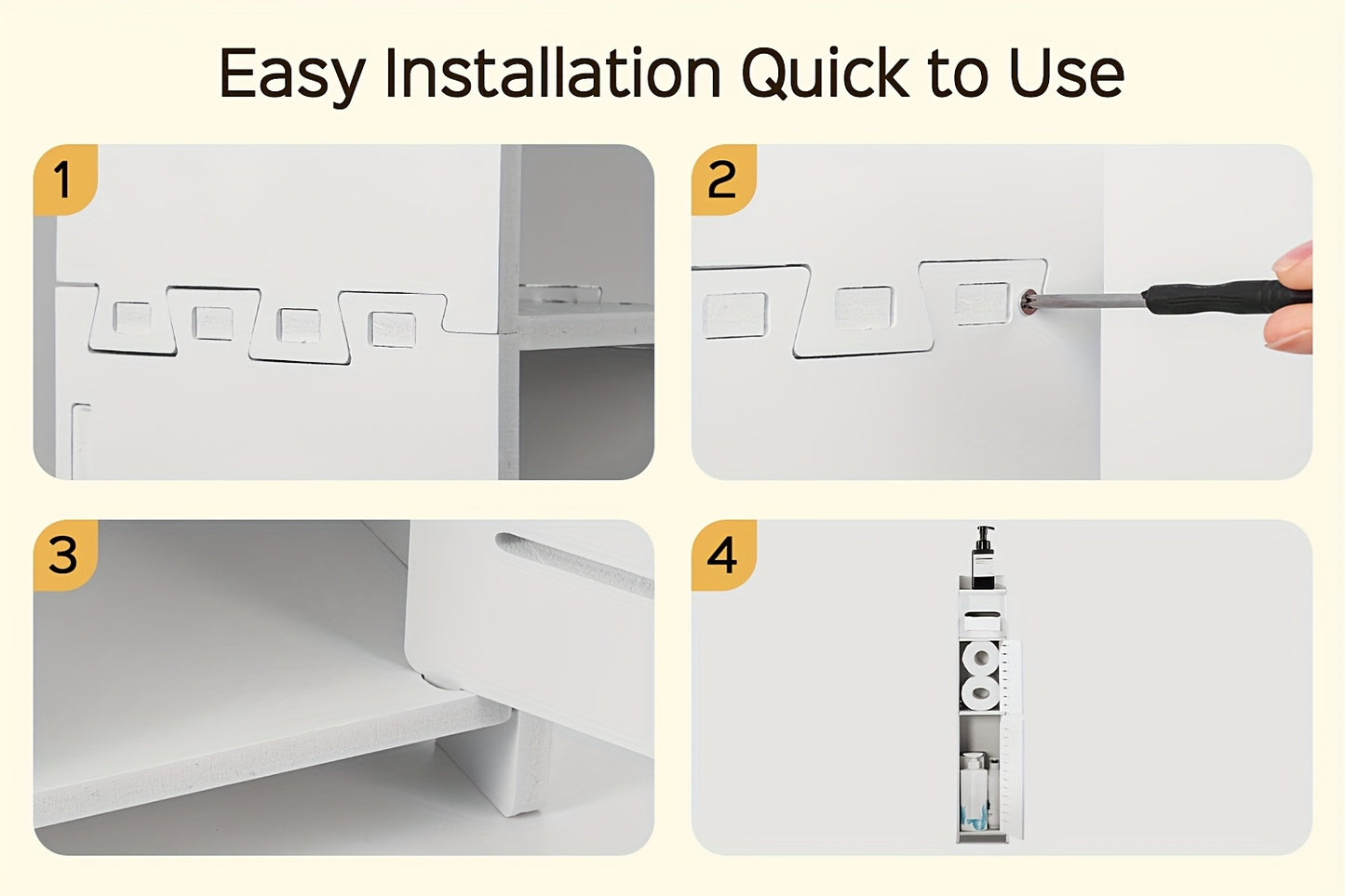 Small Bathroom Storage Cabinet, Slim And Crafted PVC Organizer, Ideal for Tight Spaces, Easy to Assemble And Durable, Multi-Purpose Toilet Paper Holder Cabinet for Bathroom, Bedroom And Living Room, (8Mm Material Thickness)