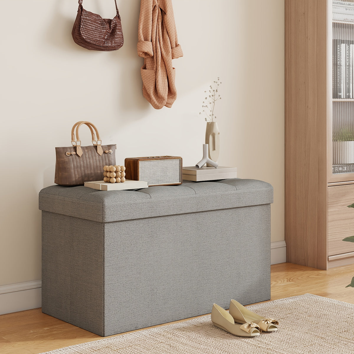 Storage Ottoman Bench shown in the Light Gray Linen - 30 Inches option