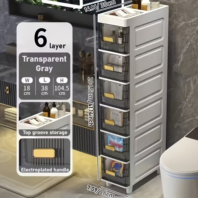 Luxury Slim Storage Cabinet with Drawers - Durable & Waterproof PP Material, Multi-Functional Storage Box, Suitable for Bathroom, Kitchen, Personal Care Product Dispensing And More, Ideal for Small Spaces, Storage Drawer Unit