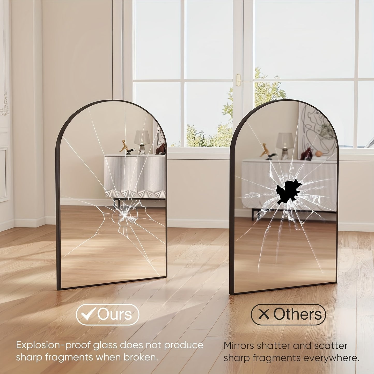 Arch Bathroom Mirror, Wall-Mounted Vanity Mirror, Bathroom Mirror Over Sink with Metal Frame Shatter-Proof, Modern Home Decor Mirror for Bedroom, Living Room