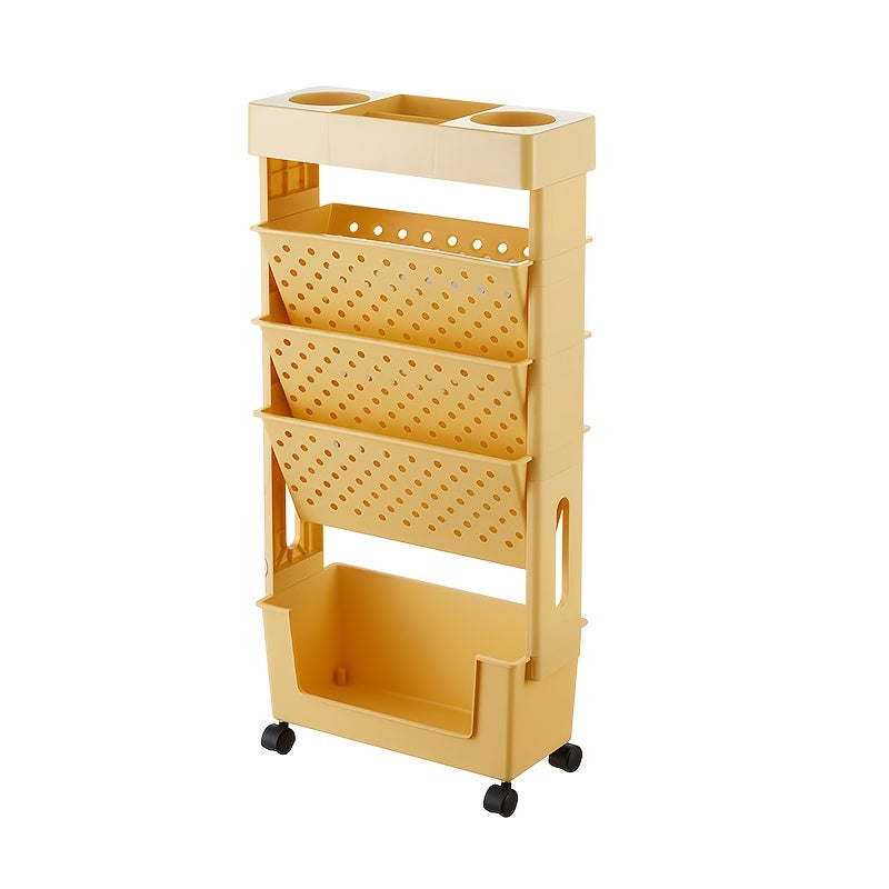 Mobile Rolling Bookshelf Storage Unit – Multi-Tier Beside-Desk Organizer for Students, Home & Classroom, White Green Pink Yellow