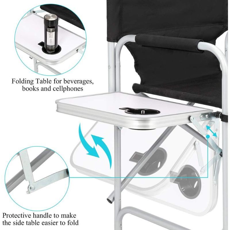 Omysalon 40. 55" Tall Director'S Chair with a Folding Seat And Side Table Storage Bag, Supports Up to 300 Lbs, Portable Makeup Artist Chair in Black with Bar Height