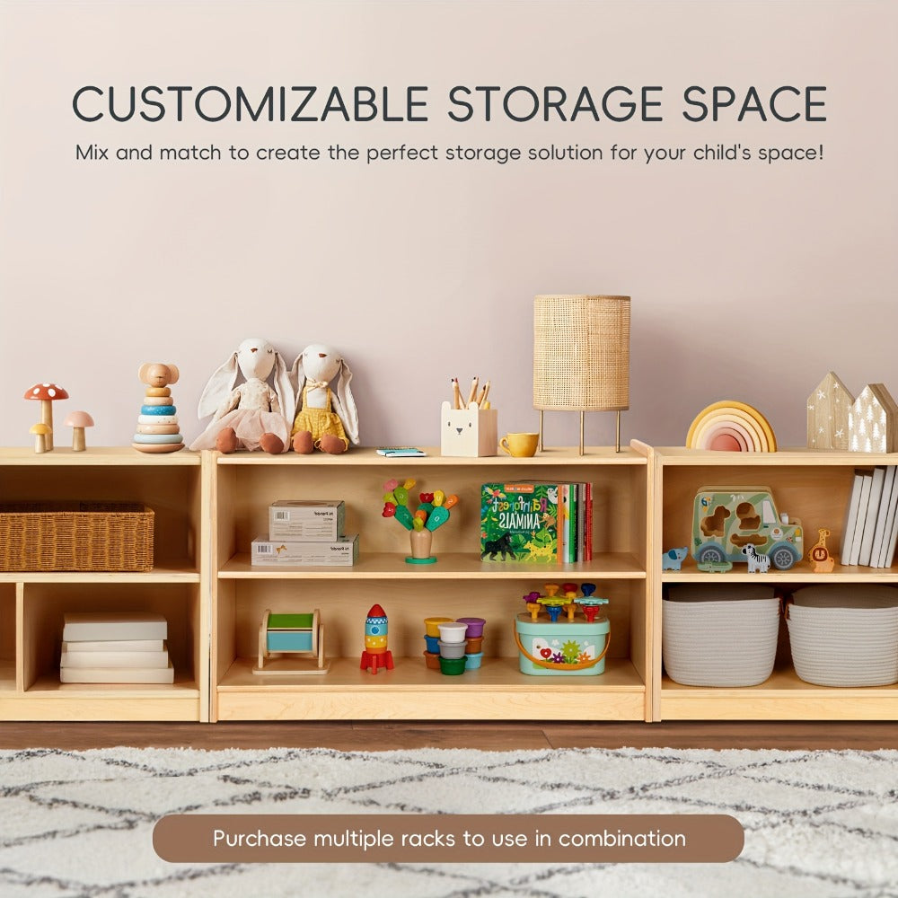 Wood Shelf And Storage, 35.4" L, Wood Bookshelf And Organizers, 2-Tier Storage Cabinet Shelves And Kids Bookcase For Classroom, Kindergarten, Kids Room, Playroom.