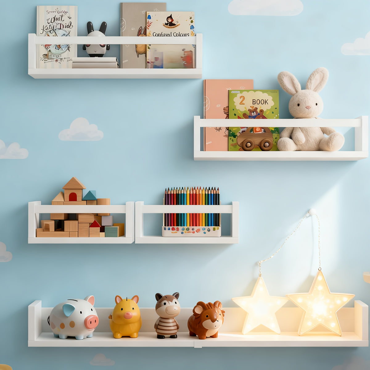 Floating Wall Shelves shown in the White option