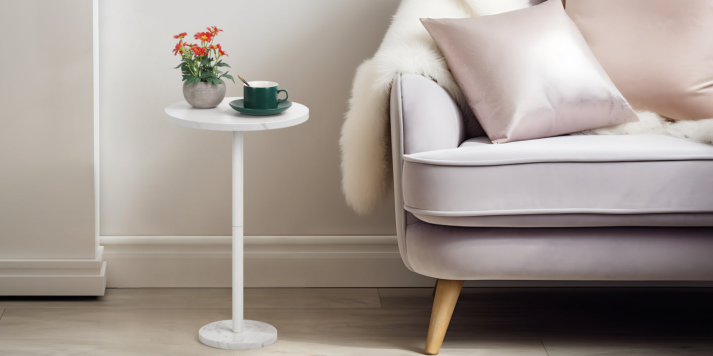 Set Of 1/2 Side Tables Outdoor Round Drink Tables Coffee Roostertail Table with Marble Base Small Pedestal Side Table for Patio Sofa Couch Chair, 1/2 Pack