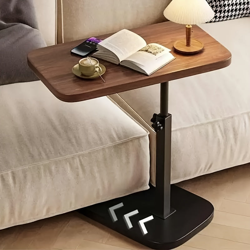360° Rotatable C-Shaped Table, Adjustable Height Sofa Side Table, Bedside Table with Height to Your Liking, Metal And Solid Wood Stable Structure, Coffee Table, Small Desk, Suitable for Bedroom Office
