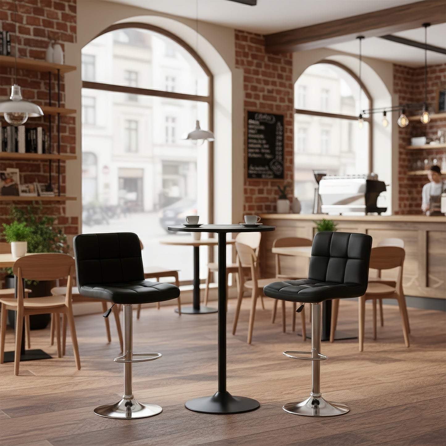 Bar Stool Set of 2, Bar Table Sold Separately, PU Leather Adjustable Swivel Stool