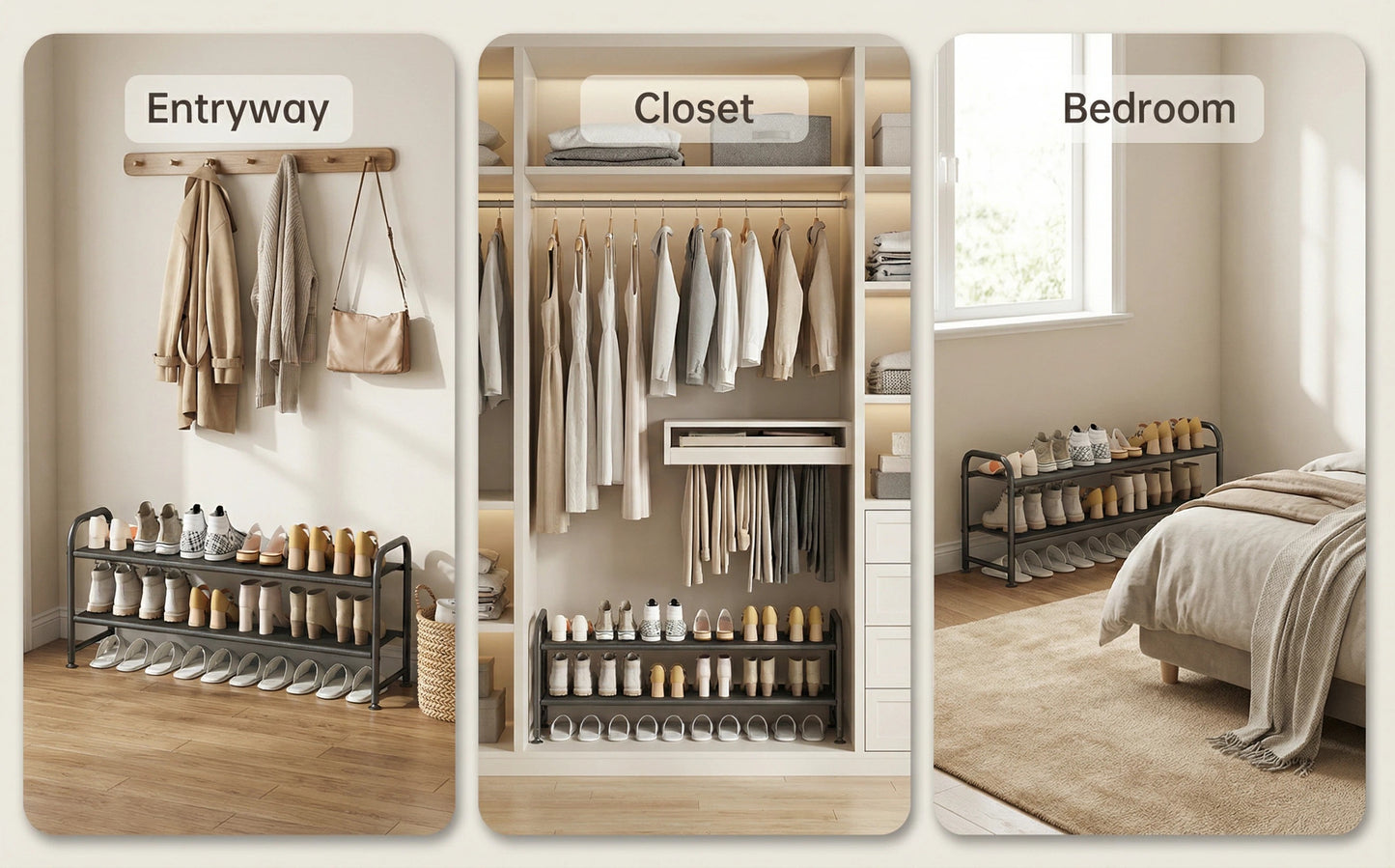 SUOERNUO 2/3/4-Tier Long Shoe Rack, Large Capacity Storage Organizer, Stackable Wide Shoe Rack Suitable for Wardrobe, Floor, Entrance, Porch, And Storage