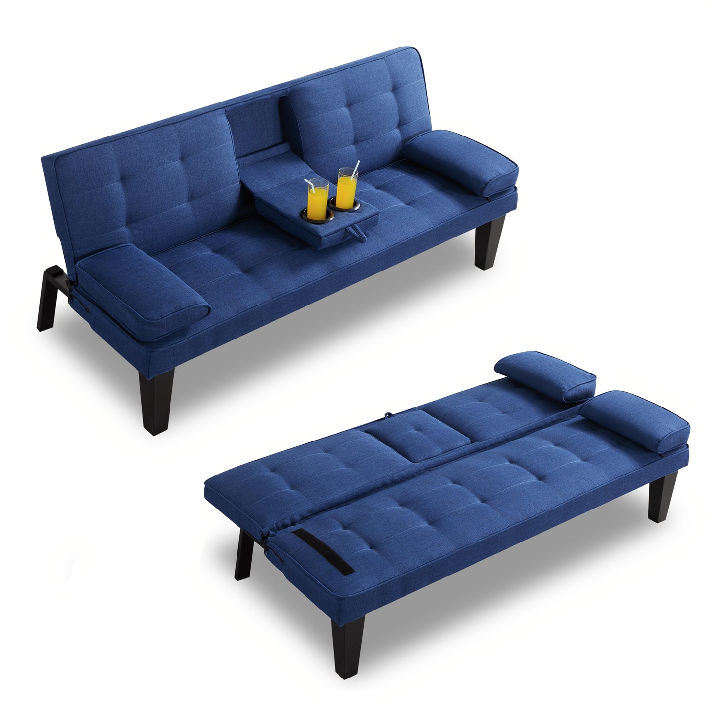 Futon Sofa Bed shown in the Blue option