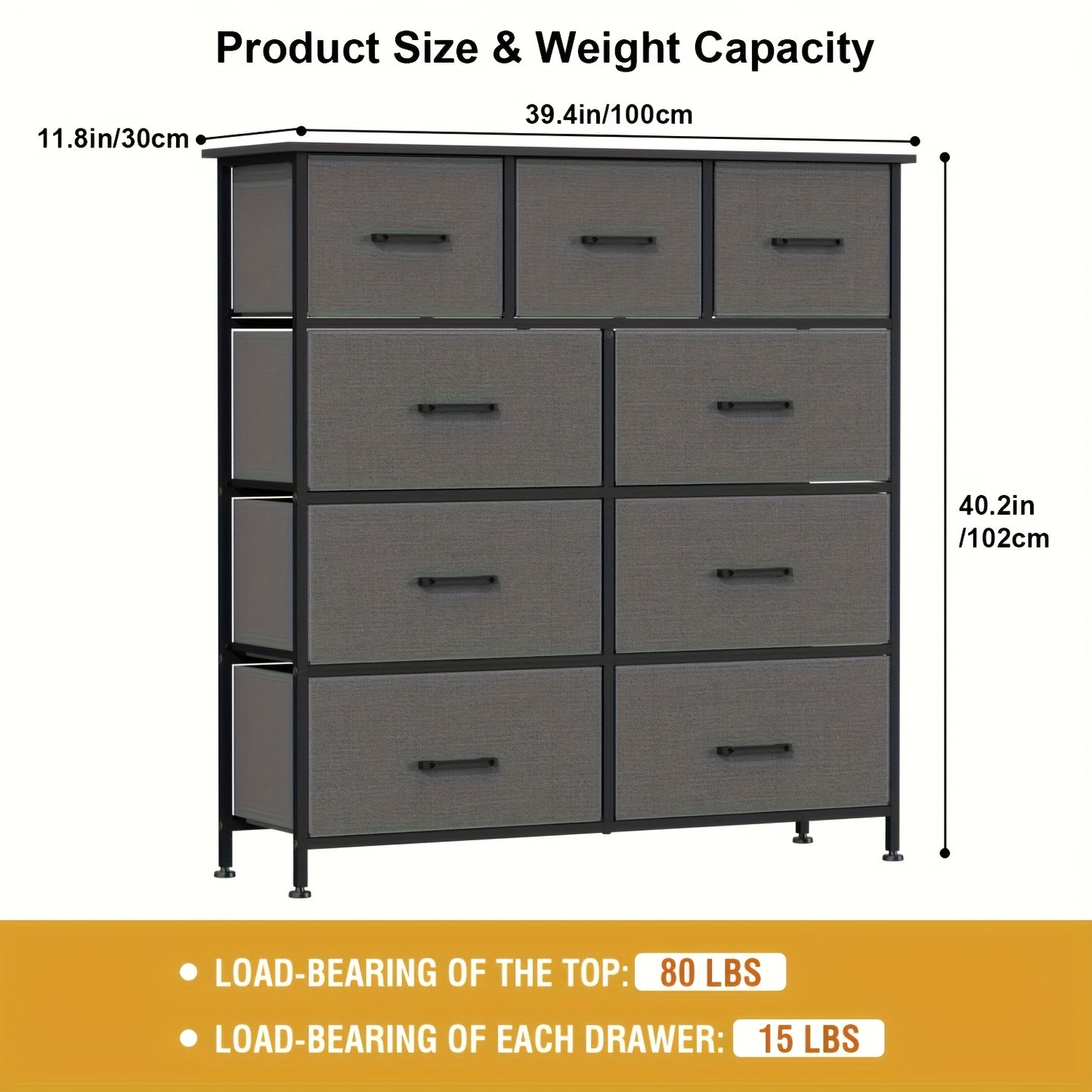 5/8/9 Fabric Drawers Dresser For Bedroom, Storage Drawers, Chest Organizer Units With Wooden And Steel Frame Top For Bedroom, Living Room, Closet, Living Room, Entryway, Black/Grey/Nature