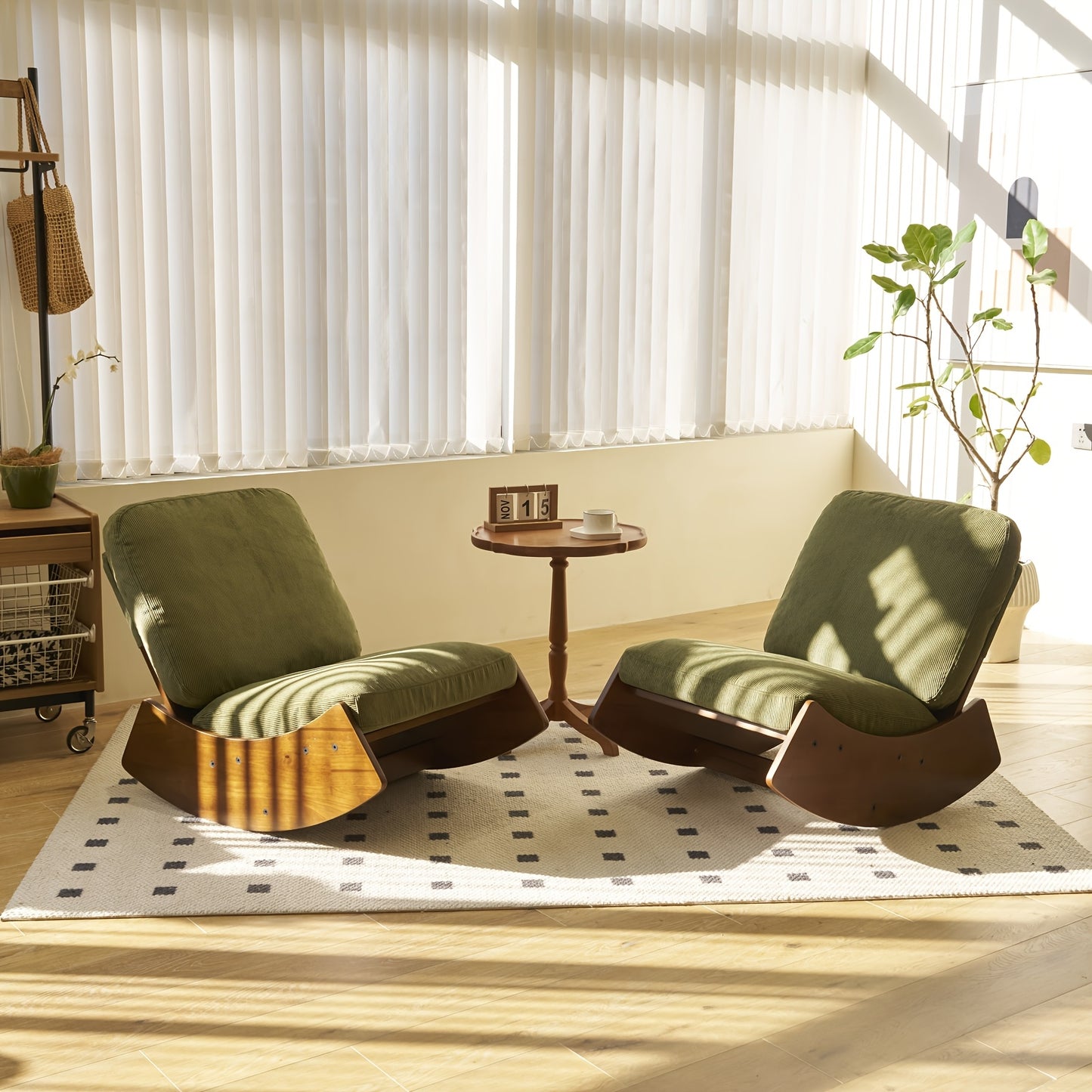 Upholstered Glider Rocking Chair with Solid Wood Frame | Comfortable Accent Reading Chair for Bedroom, Living Room & Nursery | Single or Set of 2 | White or Green