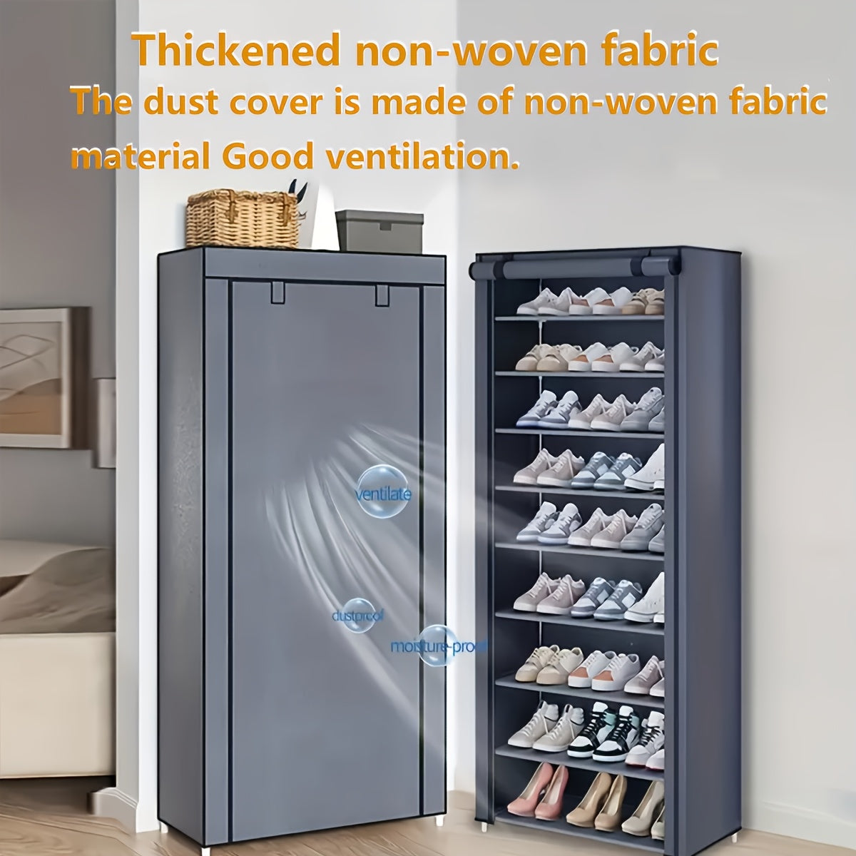 Portable Shoe Cabinet - 5/6/9/3 Tier Shoe Organizer with Nonwoven Fabric Cover, Suitable for Various Scenes Such As Entryway, Easy to Assemble, Shoe Storage Shelf for 27-35 Pairs Of Shoes, Suitable for Sneakers, High Heels, And Boots