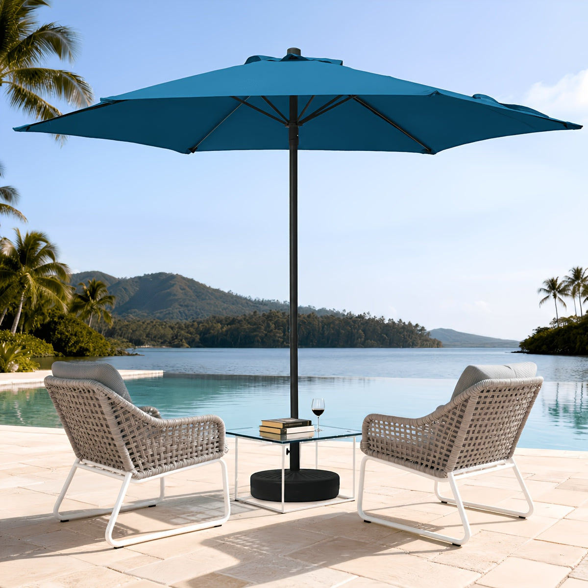 Patio Umbrella shown in the Lake Blue option