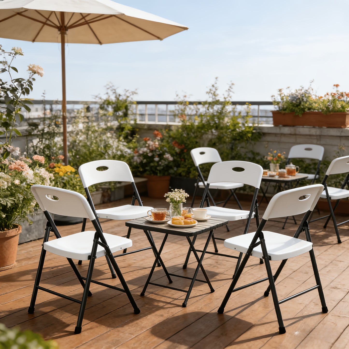 4 Pack Folding Chairs with Enhanced Iron Frame, Stackable Plastic Folding Chairs for Outside, Indoor, Party, Wedding, Meeting Room, Patio And Garden, Weight Capacity 300 Lbs
