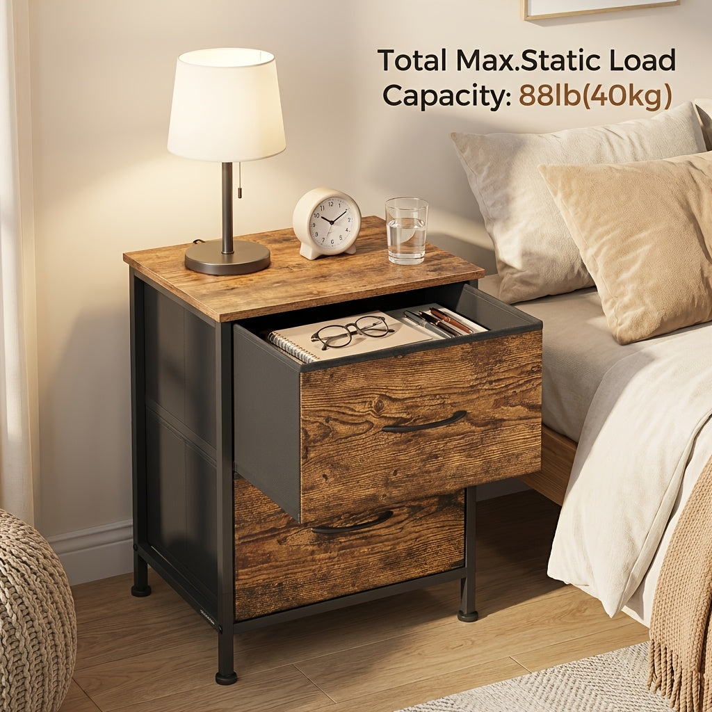 2 Drawer Dresser for Bedroom, Fabric Storage Chest Nightstand, Sturdy Steel Frame MDF Top, Non-Woven Drawer Organizer Unit for Closet Entryway