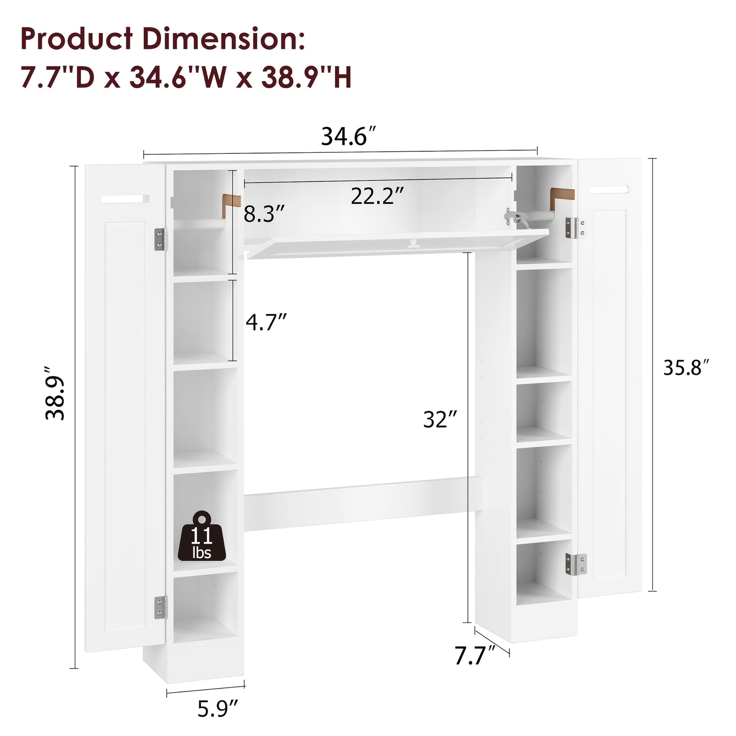White Bathroom Storage Cabinet Designed to Fit Over The Toilet, Featuring a Paper Holder And Adjustable Shelves, Along with Two Side Doors And a Pull-Down Door