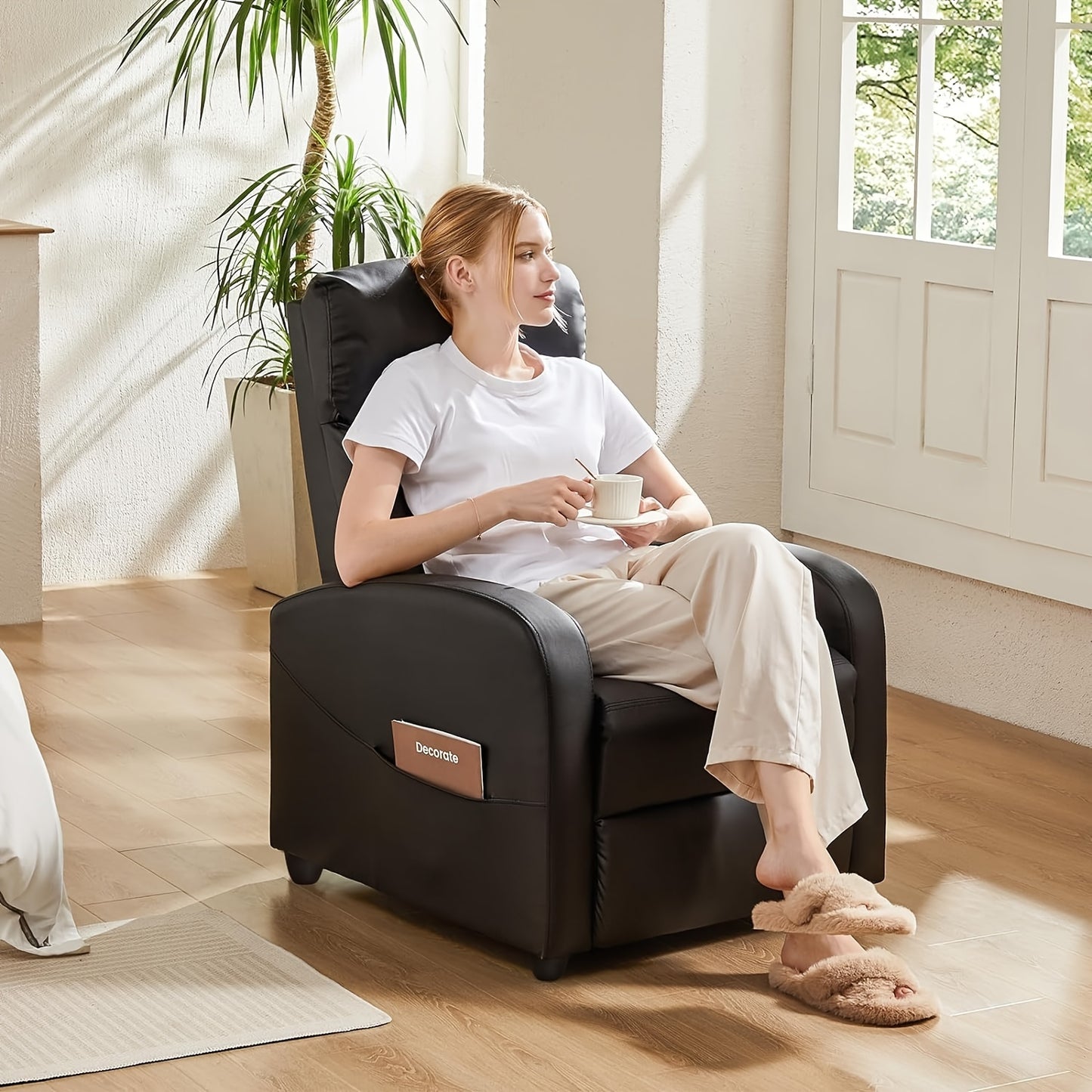 Recliner Chair for Living Room Recliner Sofa Breathable Padded PU Leather Massage Single Sofa Recliners for Small Recliner Chair with Footrest Home Theater Seating Bedroom
