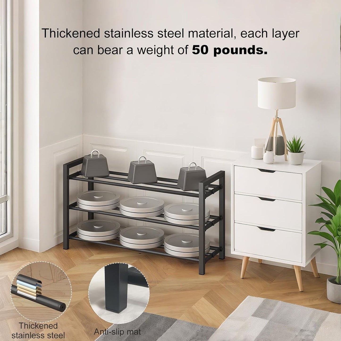 3-Tier Expandable Shoe Rack | Adjustable Heavy-Duty Metal Shoe Organizer Shelf for Closet, Entryway, Mudroom & Garage - Durable Freestanding Storage, Black