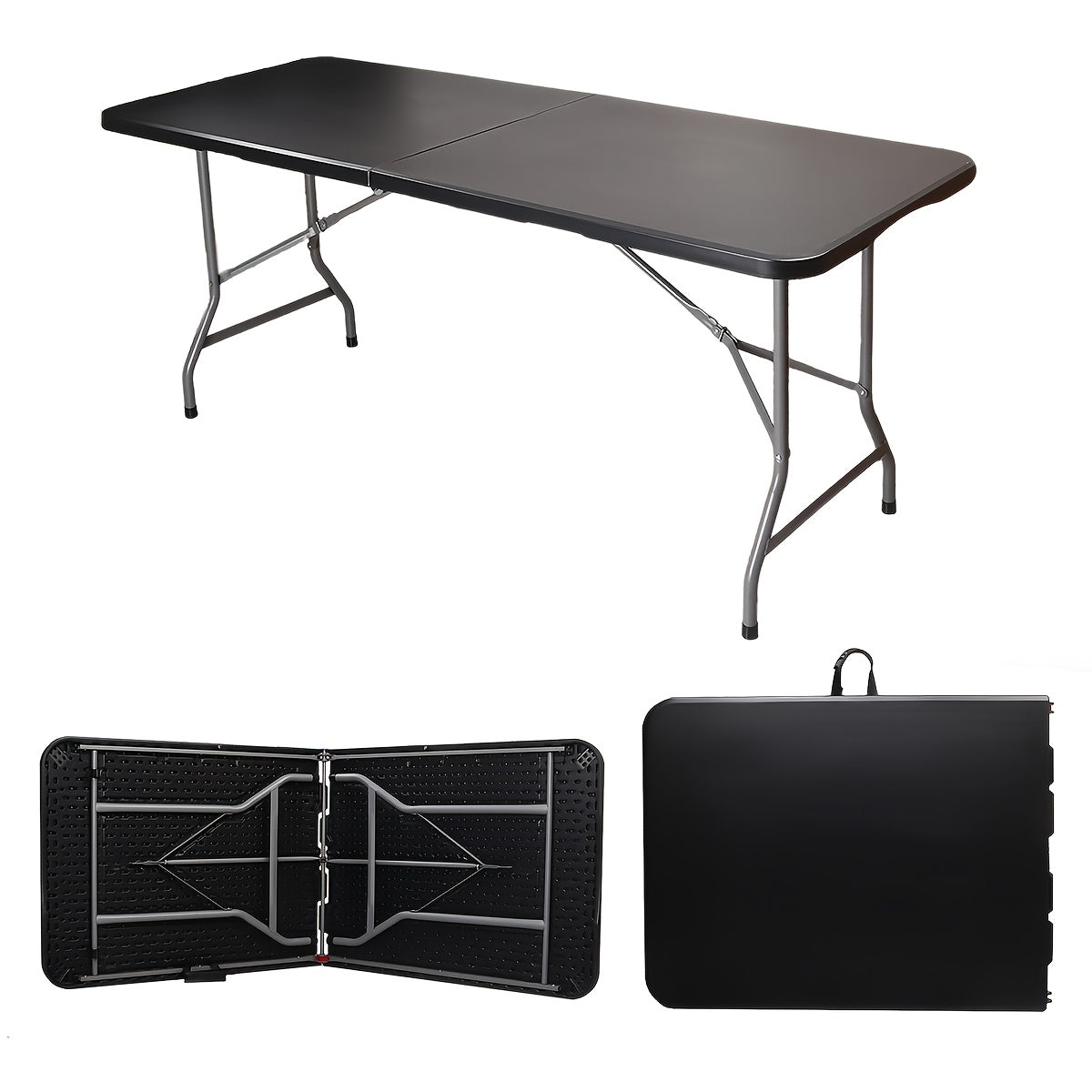 Folding Table 2.5/4/6 FT Portable Heavy Duty Plastic Fold-in-Half Utility Table, Adjustable Height with Carrying Handle for Indoor Outdoor Camping Party Picnic Dining, White & Black