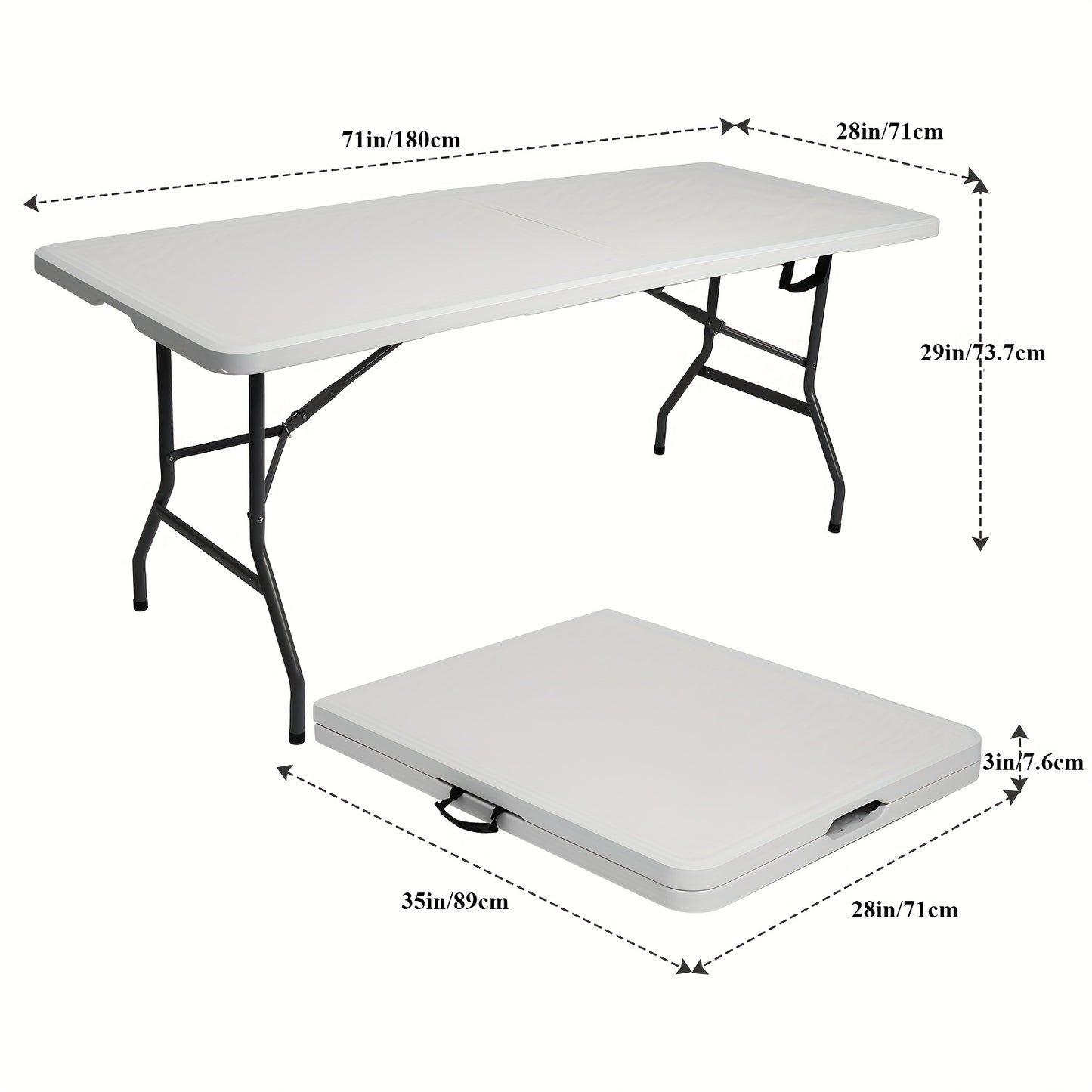 Heavy Duty Folding Table 4ft 6ft with 1.5" Thick HDPE Tabletop & Carrying Handle, White Portable Fold-Flat Table for Camping Picnic Party Trade Show Vendor Booth Indoor Outdoor Events