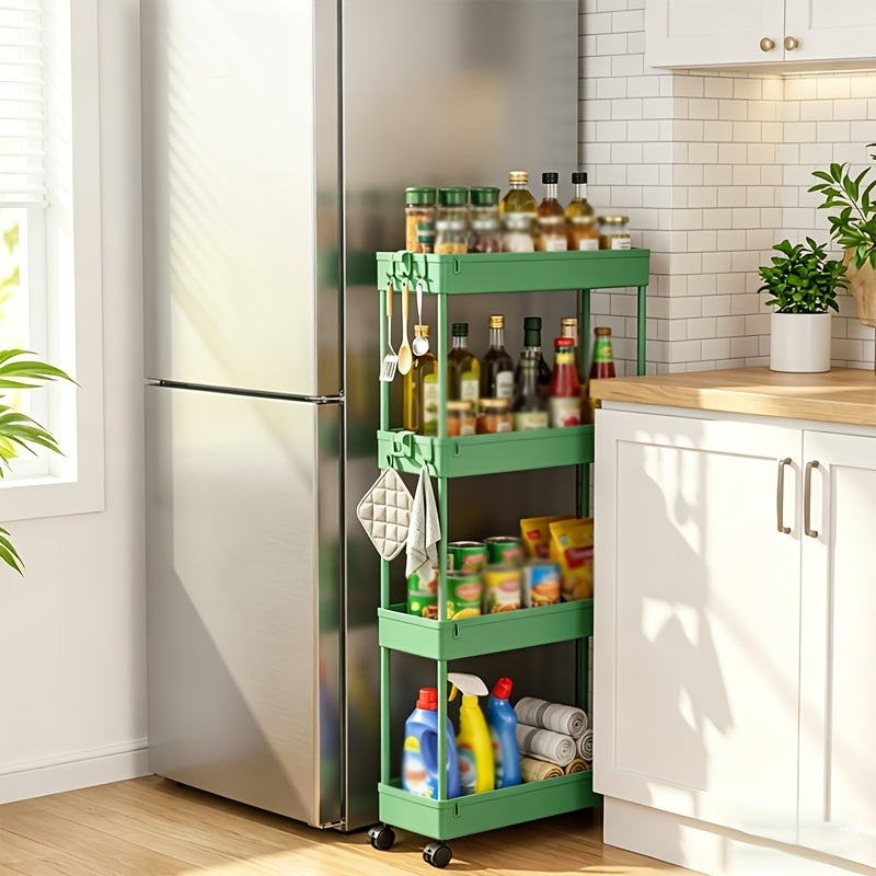 4 Tier Slim Rolling Storage Cart with Wheels, Kitchen Organizer Utility Cart, Utility Cart, 4-Wheel Space-Saving Mobile Organizer, Mobile Shelving Unit Tower Rack, for Narrow Space On Kitchen Bathroom Laundry Room Bedroom Apartments Dormitory