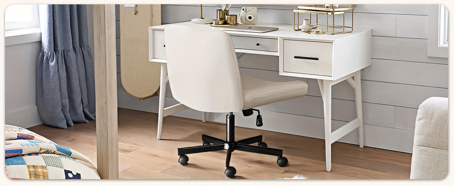 Criss Cross Chair with Wheels, Fabric Padded Armless Cross Legged Office Desk Chair for Home Office, Modern Swivel Height Adjustable Wide Seat Computer Task Vanity Chair