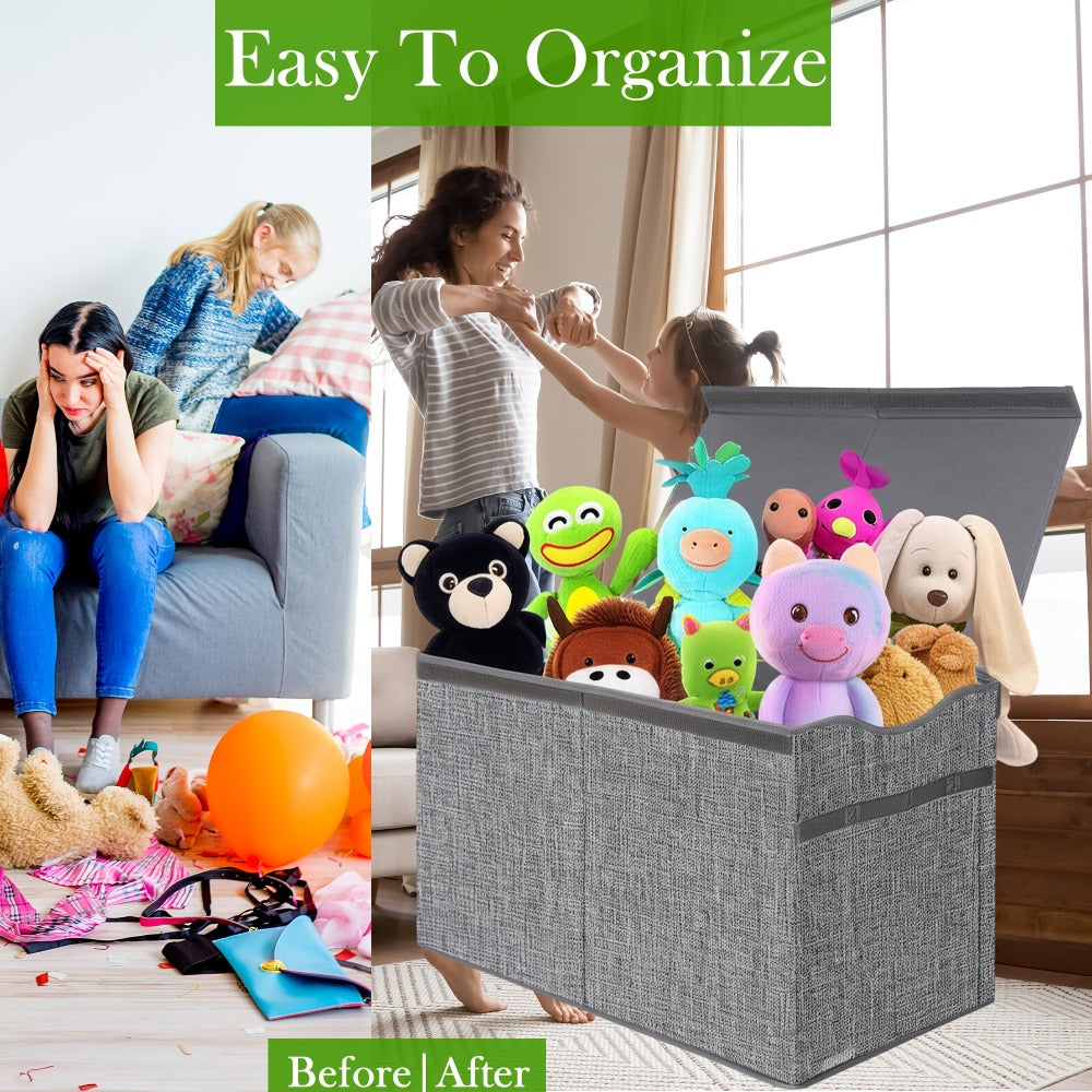 Kids Box Chest - Extra Large Lightweight Collapsible Storage Organizer Boxes Bins Baskets for Children, Boys, Girls, for nursery Room, Playroom, Closet Home Storage Boxes with Big Handles for Nursery, 26.8"X13.8"X16"
