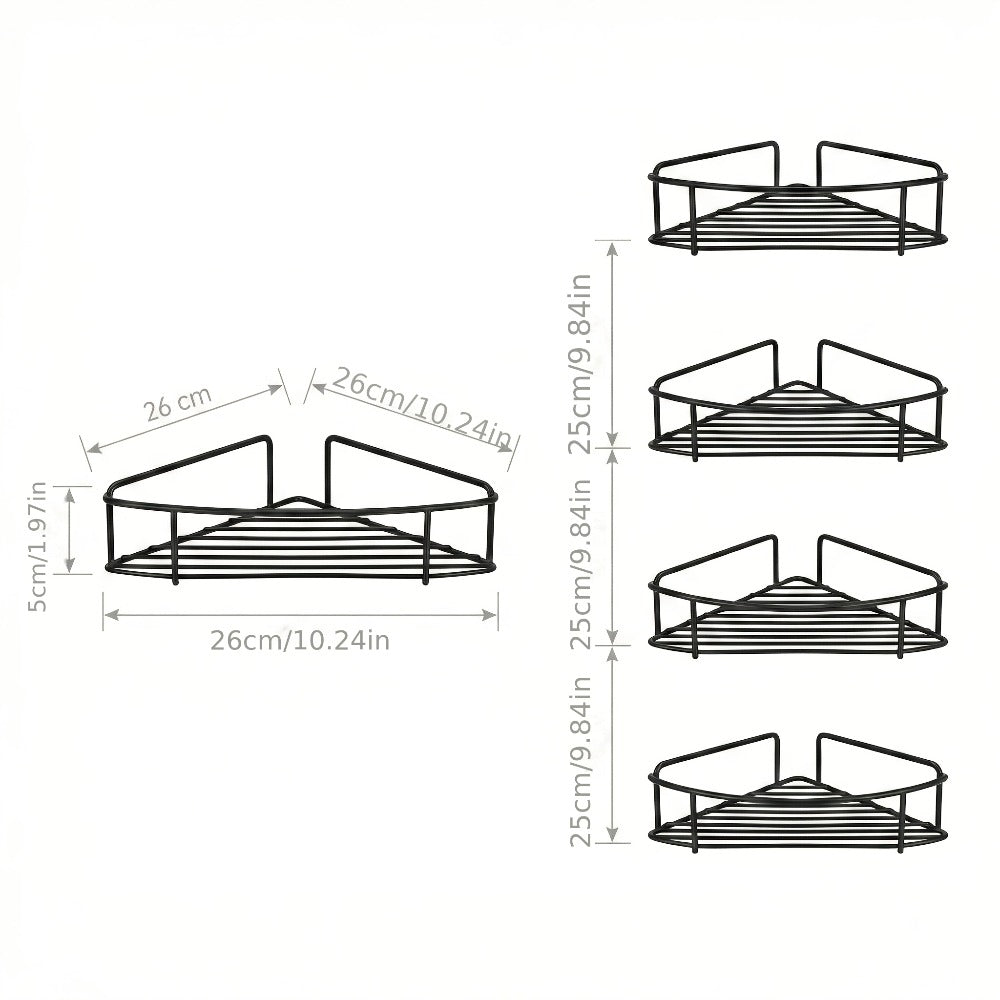 4pcs Bathroom Corner Shelf Set - Wall-Mounted Storage Rack for Shower And Kitchen, Home Use in Black Metal Without Drilling
