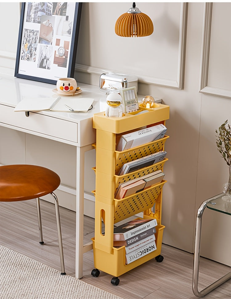 Mobile Multi-Tier Bookshelf Storage Unit for Organizing Student Materials Beside Desks at Home Or in Classrooms