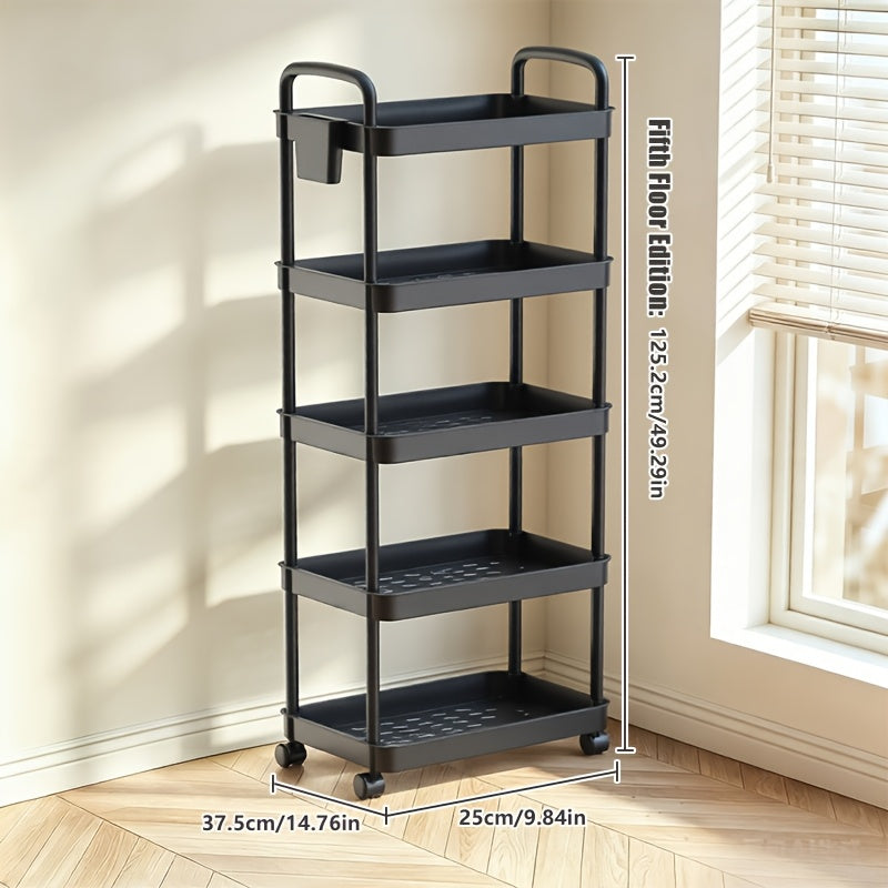 3/4/5-Tier Plastic Rolling Utility Cart with Handle, Multifunctional Storage Organizer for Kitchen, Bathroom, Living Room & Office - White