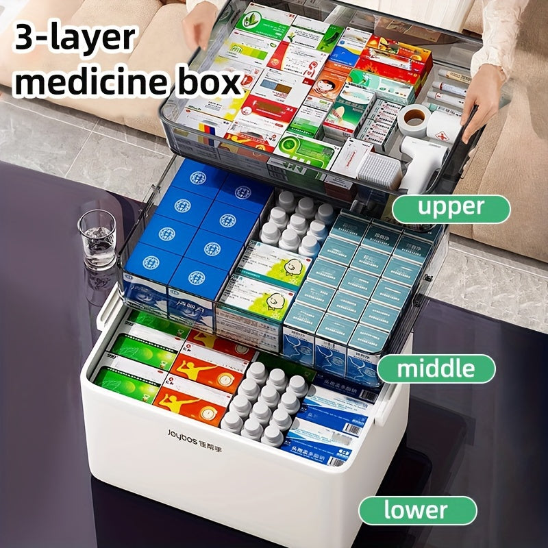 3 Tier Large Visible Family Medicine Storage Box, Multi-Purpose Organizer For Home And Dormitory, Multi-Tier With Lid, Categorized Storage, White!