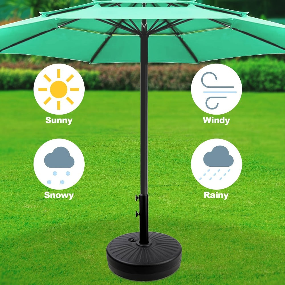 Heavy Duty Patio Umbrella Base Round Plastic Stand 50lb Capacity 3 Liner Rings Adjustable Knobs Black